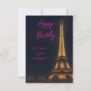 Carte De Remerciements Jolie Tour Eiffel Pink Script Bonne Anniversaire