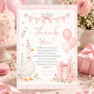 Carte De Remerciements Jolie Un Oie Ridicule Ruban Rose Fille 1er Anniver