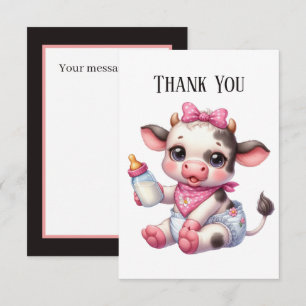 Carte De Remerciements Jolie vache fille bébé ajouter un message 