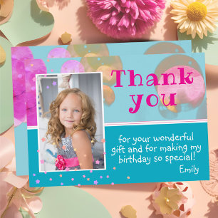 Carte De Remerciements Jolies Bulles Roses Bleues Photo De Fille Annivers