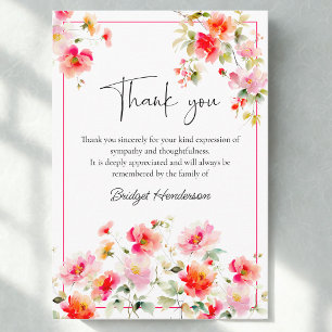 Carte De Remerciements Jolies Fleurs Aquarelles Foncées Rose Obsèques