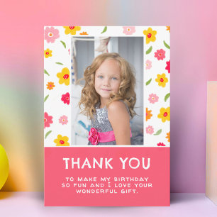 Carte De Remerciements Jolies Fleurs Colorées Anniversaire Enfants Fille 