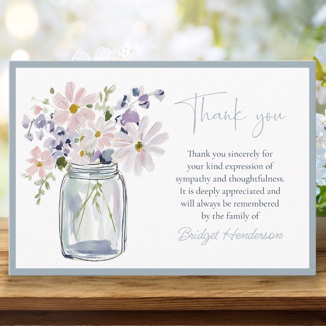 Carte De Remerciements Jolies fleurs d'aquarelle dans un pot Mason enterr (Créateur téléchargé)