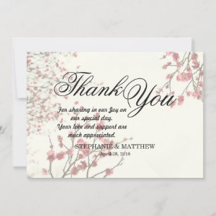 Carte De Remerciements Jolies fleurs de cerisiers sur un blanc élégant