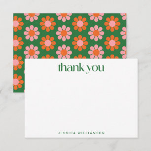 Carte De Remerciements Jolies Fleurs Rétro Vert Rose Fête de Naissance Pe
