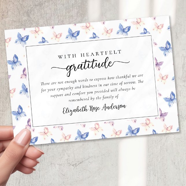 Carte De Remerciements Jolies papillons Lilac Blue Sympathy Funérailles (Créateur téléchargé)