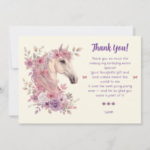 Carte De Remerciements Jolies Poneys Fleurs au Pastel Cheval