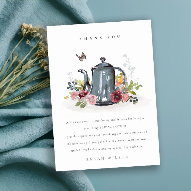 Carte De Remerciements Jolies roses joyeuses théière florale douche de ma (Créateur téléchargé)