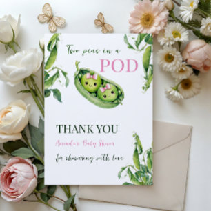 Carte De Remerciements Jolis Deux Petits Pois dans une Cosse Fille Rose F