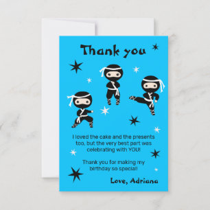 Carte De Remerciements Jolis Enfants Ninjas Guerrière Fille Bleue Fête d'
