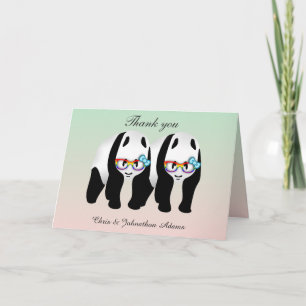 Carte De Remerciements Jolis pandas gays arc-en-ciel portant des lunettes