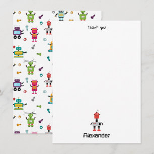 Carte De Remerciements Jolis Robots Multicolores Enfant Robot Nom Personn
