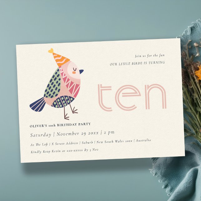 Carte De Remerciements Jote Blush Birdie N'importe quel âge 10e anniversa (Créateur téléchargé)