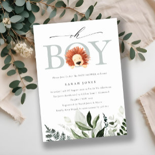 Carte De Remerciements Jote Boho Lion Foliage Oh Boy Baby shower Invitati