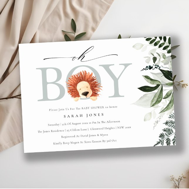 Carte De Remerciements Jote Boho Lion Foliage Oh Boy Baby shower Invitati (Créateur téléchargé)