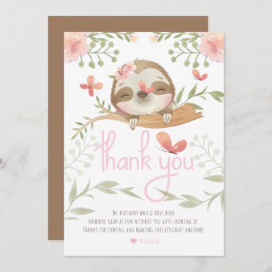 Carte De Remerciements Jote Sloth Girl Anniversaire