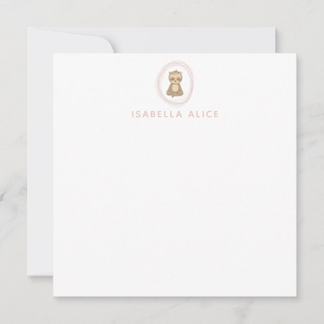 Carte De Remerciements Jote Sloth Rose Zen Yoga Lotus Art Personnalisé (Devant)