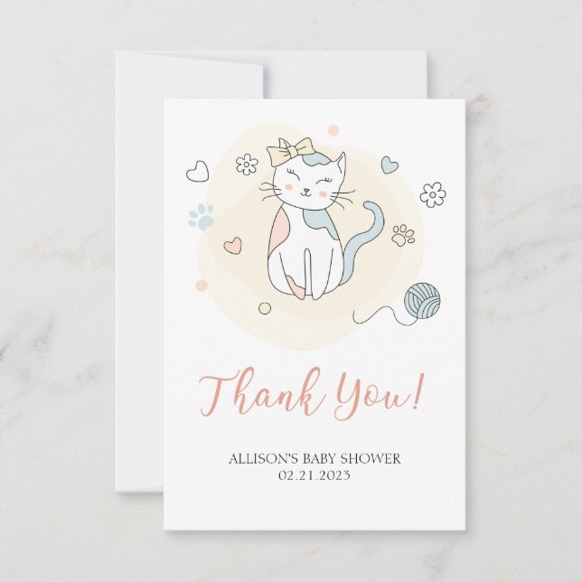 Carte De Remerciements Jouer petit Baby shower chaton (Devant)