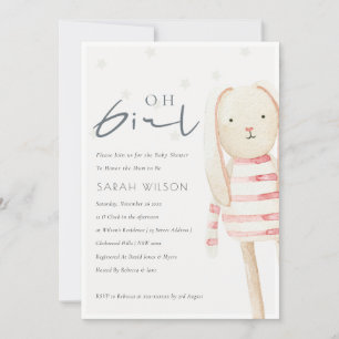 Carte De Remerciements Jouet rose lapin Doux Oh fille Baby shower Invitat