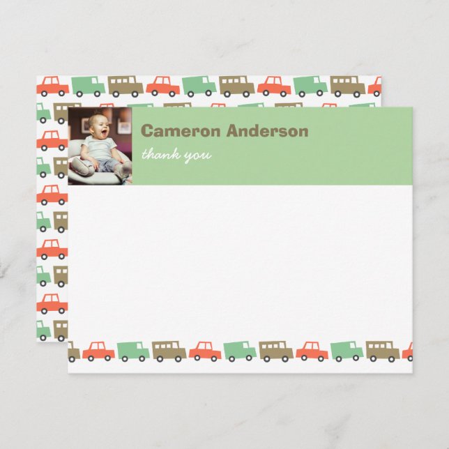 Carte De Remerciements Jouets de garçons de transport rétro mignon Photo  (Devant / Derrière)