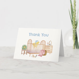 Carte De Remerciements Jouets de nurserie bleus pour la fête de naissance