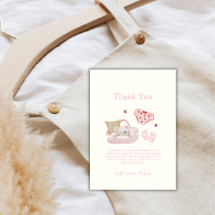 Carte De Remerciements Jouets d'ours polaire de fraise rose Fille Baby Sh