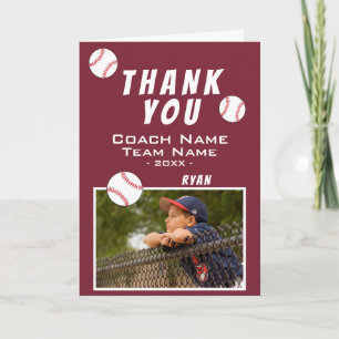 Carte De Remerciements Joueur de baseball Nom de l'équipe Photo Entraîneu