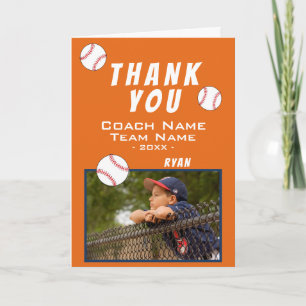 Carte De Remerciements Joueur de baseball Nom de l'équipe Photo Entraîneu