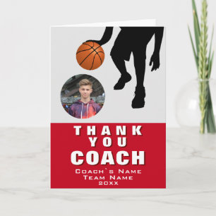 Carte De Remerciements Joueur de basket Silhouette Photo Coach Rouge