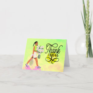 Carte De Remerciements Joueuse de tennis avec fleurs