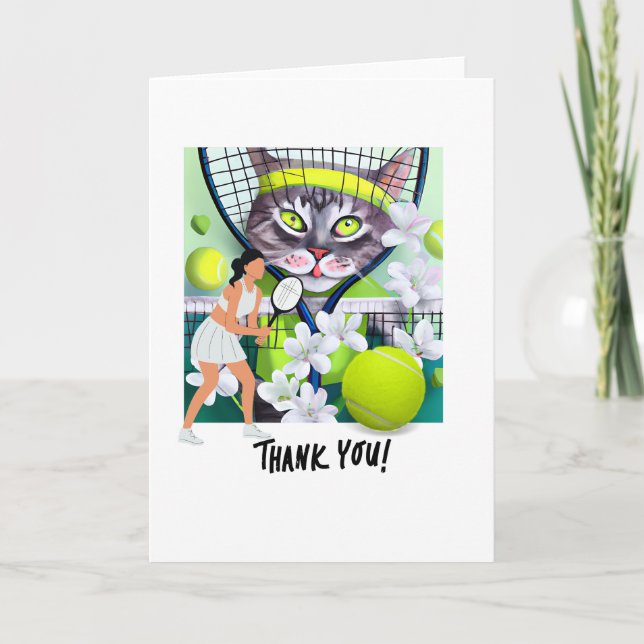 Carte De Remerciements Joueuse de tennis tient raquette et balle (Devant)