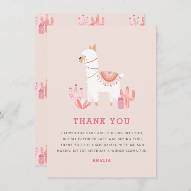 Carte De Remerciements Jour d'anniversaire de la Llama tout mignon (Devant / Derrière)