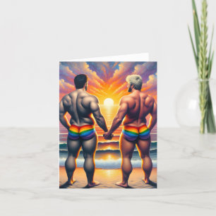 Carte De Remerciements jour gay LGBTQ à la plage arcs-en-ciel l'amour est