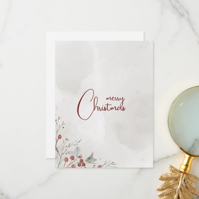 Carte De Remerciements Joyeuse aquarelle de Noël Berry d'hiver non photo (Devant/Arrière en situation)