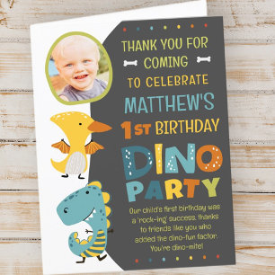 Carte De Remerciements Joyeuse fête d'anniversaire de photo de dinosaure 
