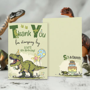 Carte De Remerciements Joyeuse fête de 6 ans Six-A-Saurus Dinosaure TRex