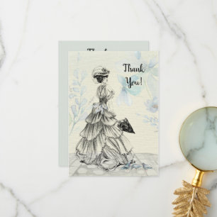 Carte De Remerciements Joyeuse fête des mères Femme victorienne Parasol B