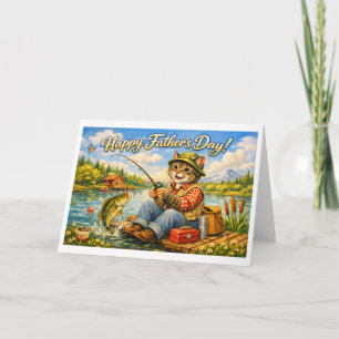 Carte De Remerciements Joyeuse Fête des Pères à votre papa chat pêcheur p