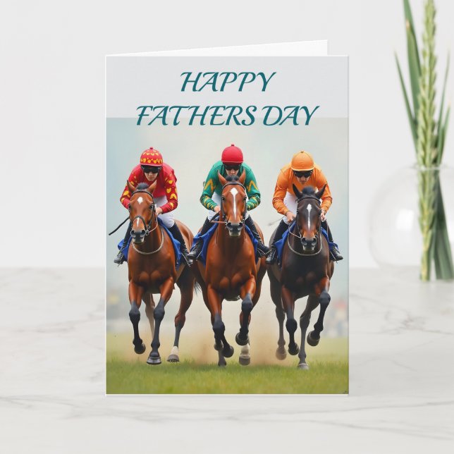 Carte De Remerciements Joyeuse fête des pères avec des chevaux de course  (Devant)