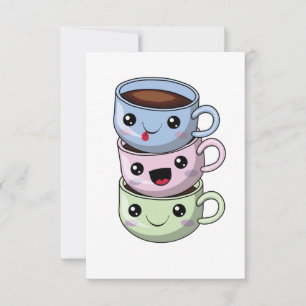 Carte De Remerciements Joyeuses tasses à café Kawaii pour l'anniversaire