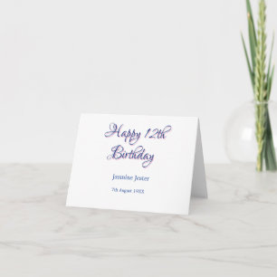 Carte De Remerciements joyeux 12ème anniversaire bleu rose nom date simpl