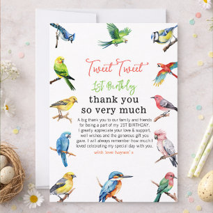 Carte De Remerciements Joyeux 1er Anniversaire de l'Oiseau Mignon Fête