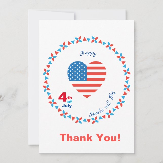Carte De Remerciements Joyeux 4 juillet Amérique Drapeau USA Cœur Patriot (Devant)