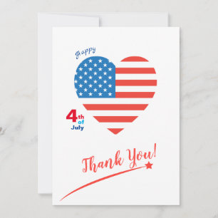 Carte De Remerciements Joyeux 4 juillet Amérique USA Drapeau Coeur Patrio