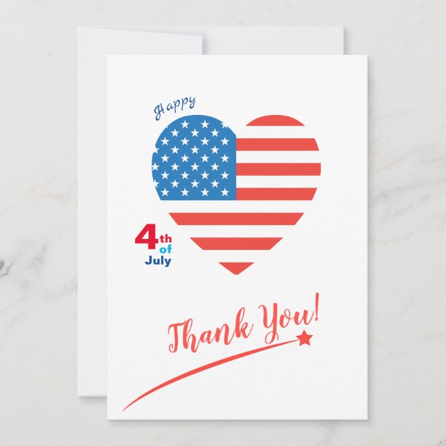 Carte De Remerciements Joyeux 4 juillet Amérique USA Drapeau Coeur Patrio (Devant)