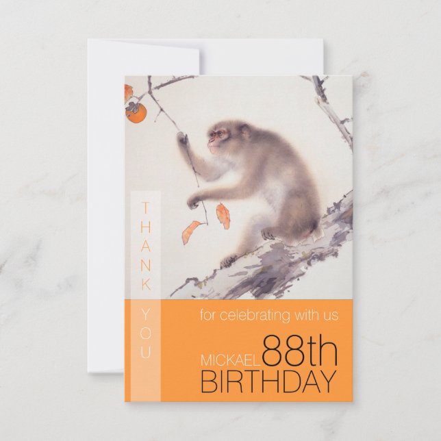 Carte De Remerciements Joyeux 88e anniversaire japonais peinture singe TY (Devant)