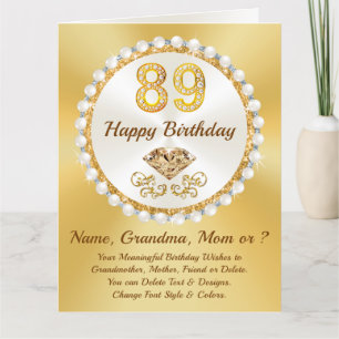 Carte De Remerciements Joyeux 89e anniversaire, grand-mère, maman & ou NO