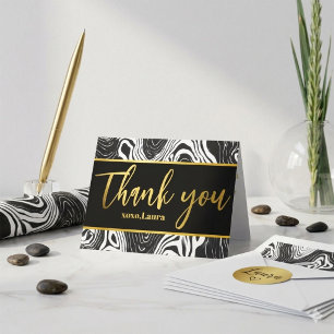 Carte De Remerciements Joyeux Anniversaire Agate Noir & Or Moderne