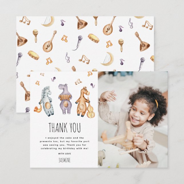 Carte De Remerciements Joyeux Anniversaire Animaux Africains Aquarelle Mi (Devant / Derrière)