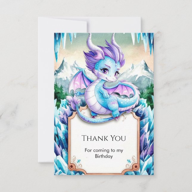 Carte De Remerciements Joyeux Anniversaire au bébé dragon de glace mignon (Devant)